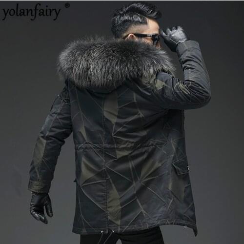 2020 Real Fur Coat Natural Rabbit Fur Liner Parka Winter Jacket Men Real Raccoon Fur Collar Long Coat Warm Parkas L18-2911MY1634