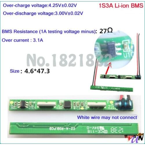 4PCS/a lot 1S 3.7V 3.1A li-ion BMS PCM battery protection board pcm for 18650 lithium ion li battery