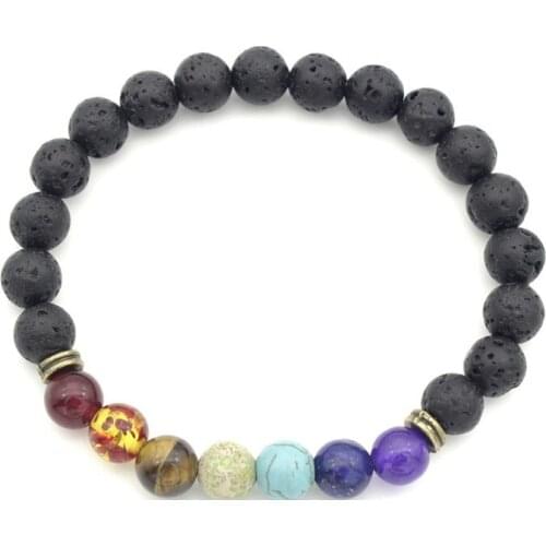 8mm yj56 adjusted Charm multicolor rainbow nature black stone volcanic lava Bracelet nature stone Reiki Chakra Buddha Yoga