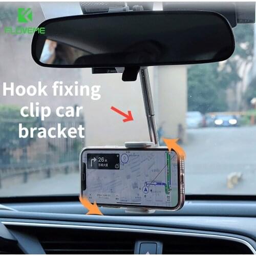 Car Phone Holder Auto Black Rearview Mirror 360 Degree Rotation GPS Mobile Phone Holder Stand for Xiaomi IPhone Samsung Bracket