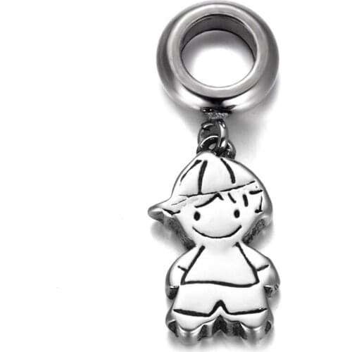 316L Stainless Steel Spacer Bail Beads with Boy Charms 5mm Hole Polished Metal Charm Accessories DIY Bracelet Jewelry Making