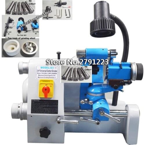 CE 220V/ U3 R8 Collets Universal Cutter Grinder Drill Sharpener Sharpening Machine for End Mill Twist Drill Cutter Grinding Tool