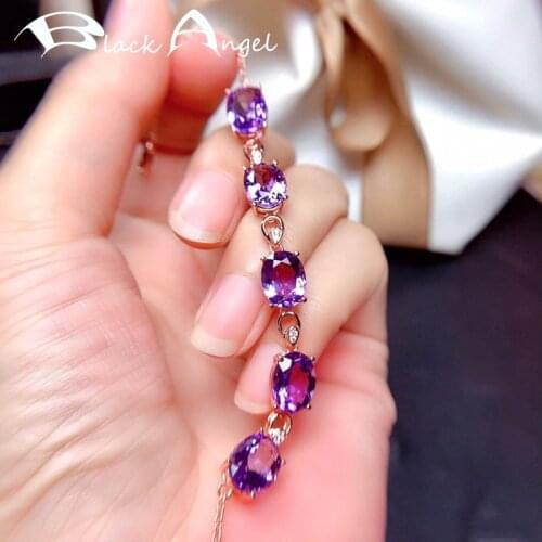 BLACK ANGEL Female 18K Rose Gold Elegant Amethyst Luxury Purple Crystal Gemstone Bracelets For Women CZ Jewelry Wedding Gift