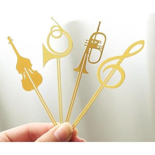 Four Novelty Kawaii Cute Musical Instruments Hollow Bookmark Books Metal Exquisite Office School Supplies Stationery Bookmarks