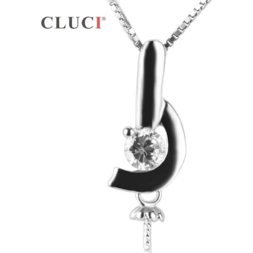 CLUCI 925 Sterling Silver Geometric Charms With Zircon Women Pearl Pendant Mounting Jewelry SP130SB
