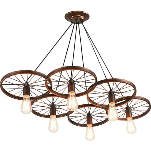 Hot Selling american Vintage Wheel loft Pendant Light Creative Personality Industrial lights Edison Bulb lamp For Living Room