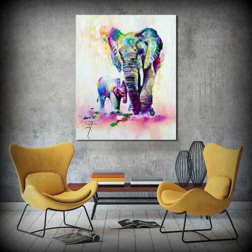JQHYART As A Mother And Baby Elephant Oil Painting Canvas Art Home Decor Wall Pictures For Living Room Modern No Frame Picture