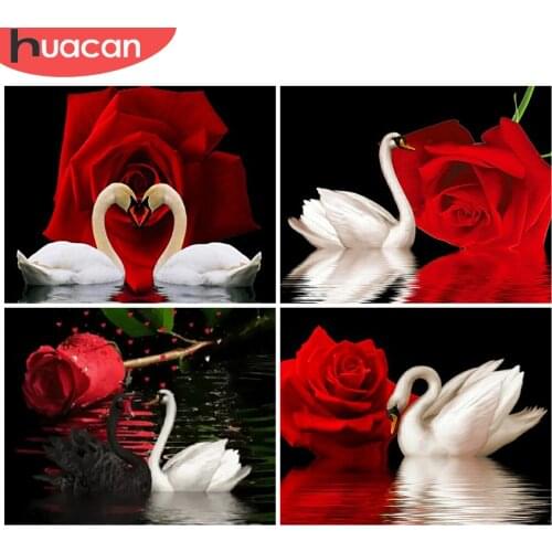 HUACAN Paint By Numbers Swan Animal Wall Art Unique Gift Hand Painted On Canvas Picture By Numbers Rose For Living Room