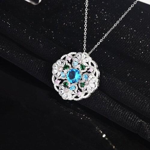 KOFSAC Fashion 925 Silver Necklaces For Women Elegant Noble Full Zircon Flower Rings Set Jewelry Girl Engaged Party Accessories