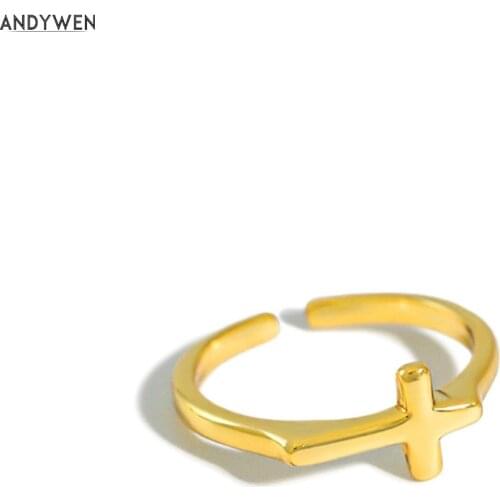 ANDYWEN New 100% 925 Sterling Silver Gold Cross Resizable Rings Adjustable Ring Rock Punk Fine Jewelry Luxury Fashion Jewels