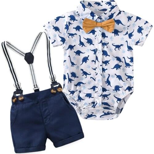 Infant Boys Summer Clothes Children Romper Kits Short Sleeve Top with Navy Pants Fashion Kids' Outfit for Party Birthday