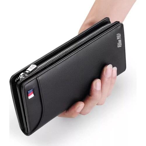 Genuine Leather Wallet Men Long Zipper Luxury Clutchbag Credit Card Holders Purse Business Fashion Design for Phone