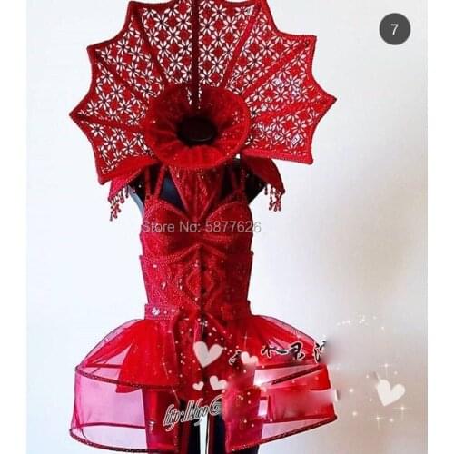 Red black lace witch cosplay party costumes suit DS gogo dress Halloween devil costume