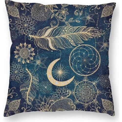 Cool Whimsy Gold Glitter Dreamcatcher Feathers Mandala Throw Pillow Cover Decoration Geometric Flower Cushion Cover Living Room