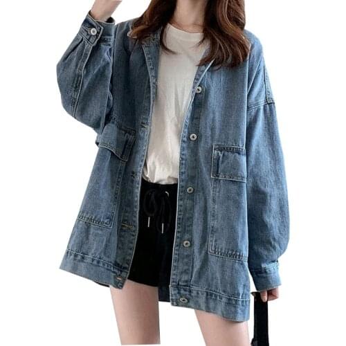 Vintage Oversize Women Denim Jeans Jacket 2021 Spring Autumn Womens Denim Overcoat Korean Student Loose Lady Cowboy Outerwear