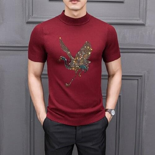Hot Drilling Cashmere Jnit Mens T-Shirt Sweater Handsome Short Sleeves Retro Pop Pullover Animal Cartoon