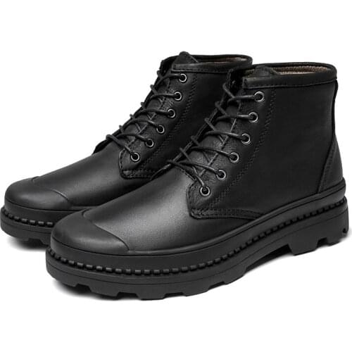 Motorcycle boots men work safety hot sale winter genuine leather fur vintage style with plush waterproof snow 2019 fashion shoes