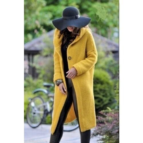 2020 New Long Cardigan Autumn Winter Solid Oversized Hooded Female Keep Warm Sweater Loose Knitted Coat Leisure Time Versatile