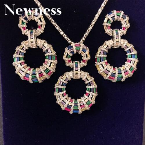 Newness Round Crystal Wedding Full Mirco Paved Micro Zirconia Pendant NECKLACE EARRINGS For Dubai Women High Quality Jewelry