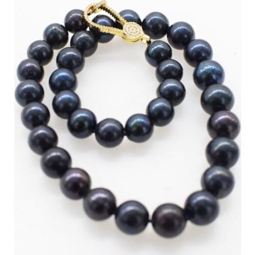 Freshwater pearl black round 11-14mm necklace 46cm big size wholesale bead nature gift discount for woman
