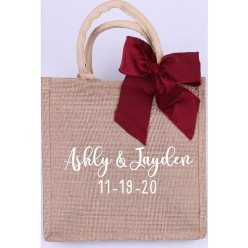 Personalized Name Wedding Mrs Burlap Tote Bag Bridal Party Retro Beach Bag Bridesmaid Custom Jute Tote Bag Literary Simple Gift