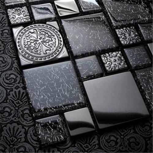 Simple Modern Art Black Metal Glass Mosaic Tiles, Kitchen Backsplash living room porch wall tile stickers fireplace wallpaper