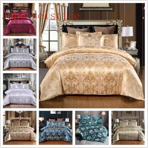 2020 Luxury 2/3pcs Jacquard Bedding Set Satin Duvet Cover Sets 1 Quilt Cover + 1/2 Pillowcases US/EU/AUSize Gold King size