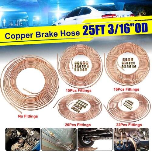 25ft 7.62m Roll Tube Coil of 3/16" OD Copper Brake Pipe Hose Line Piping Joint Union with Male Female Nuts Fittings Anti Rust