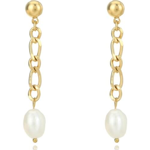 Kpop Long Chain Pearl Pendant Drop Earrings Female 14K Metal Texture Dangle Earrings Statement Jewelry Gifts Bijoux Femme