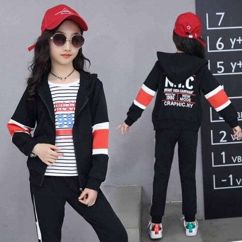 Sports Suits For Girls High Quality Cotton Children Clothing Coat + Stripe Shirts + Pants 3Pcs Girl Clothes For Kids Tracksuits