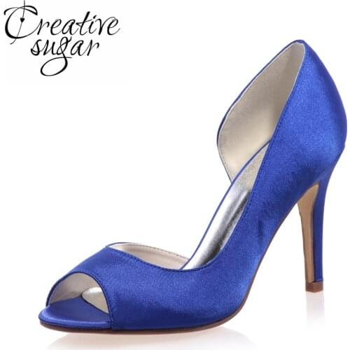 Creativesugar Concise design D'orsay satin dress shoes high heel woman wedding party evening pumps open toe heels purple blue