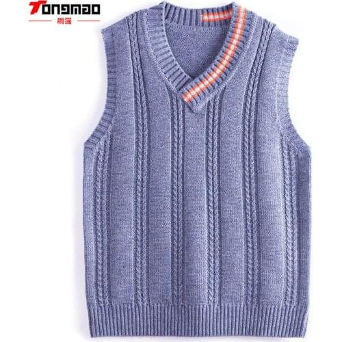 Spring Autumn Children Boys Sweater Warm Cashmere Cotton splice Baby Boys Pullover Knitwear Striped V-Neck Vest Kids Clothing