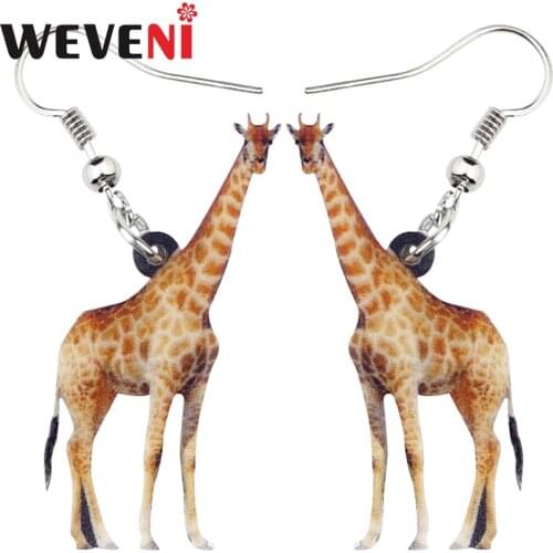WEVENI Acrylic Party Wild African Giraffe Earrings Drop Dangle Trendy Cartoon Jungle Animal Jewelry For Women Girls Teen Gift