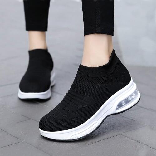 2021 Spring Fretwork Socks Sneaker Women Slip-on Wedges Pumps Shoes Autumn Female Comfortable Breathable Cable Knit Shoes 35-42