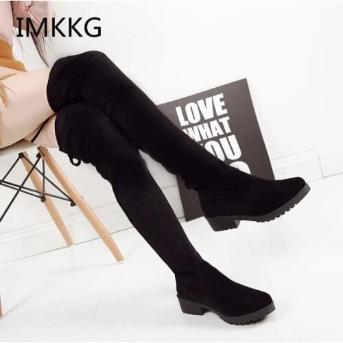 2017 Autumn Winter Bota Over the knee high Boots Women botas Femininas mujer Flat heel Boots slimming elastic Suede Boots S431