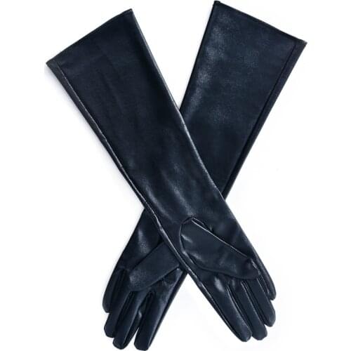 Winter Womens Long Gloves Warm Lined Finger Gloves Lady Faux Leather Elbow Gloves