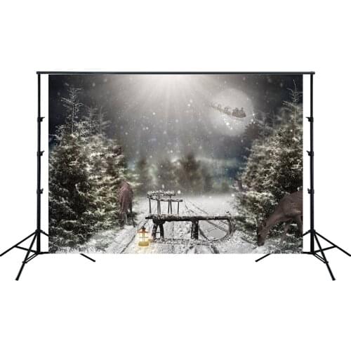 Winter Snow Forest Road Landscape Christmas Party Backdrop Reindeer Sleigh Noel Pine Banner Kid Portrait Photo Studio Background