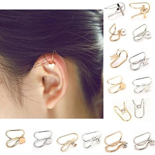 1 Pc Women\s Fashion Ear Cuff Heart Moon Shape Faux Pearl Ear Clip Earrings 2020