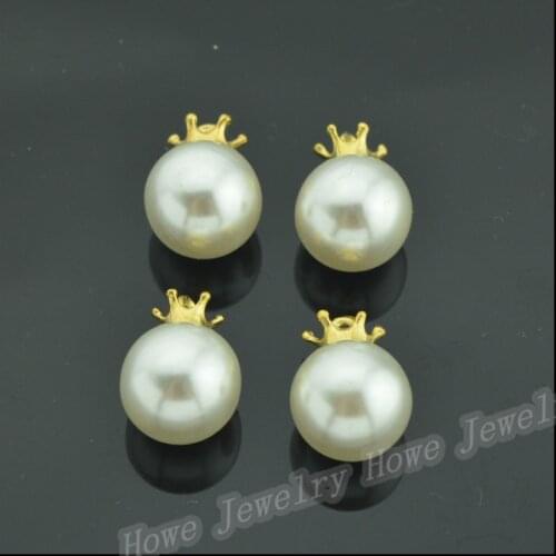 10 pcs Gold color plated Imperial crown Flower bead cap& Imitation pearls Pendant Charm Bracelet DIY Jewelry Findings JC-312