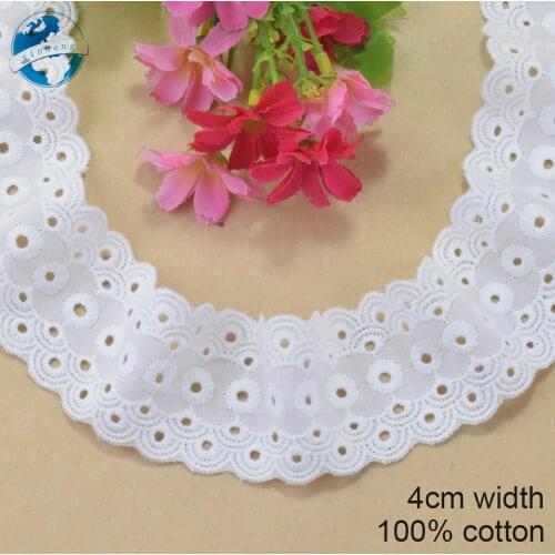 100% Cotton Embroidery Lace 4cm Width Sewing Ribbon Guipure Dress Trim Fabric Warp Knitting DIY Garment Wedding Accessories#4227