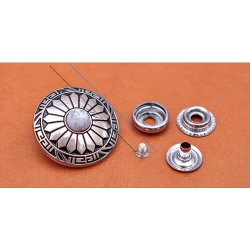 10X 30mm Silver Sun Flower White Turquoise Concho 201 Snap Button Connector Clasp For DIY Leathercraft Hardware Luggage Bag Case