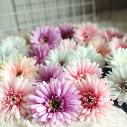 50PCS Daisy Flower Head Artificial Flower Home decorating fabric Fake flowers lace decorative Wedding Flower Wall Accessories