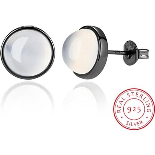 925 Sterling Silver June Droplets Black Stud Earrings, Moonstone Crystal Round Stud Earring Women Sterling Silver Jewelry PAS523