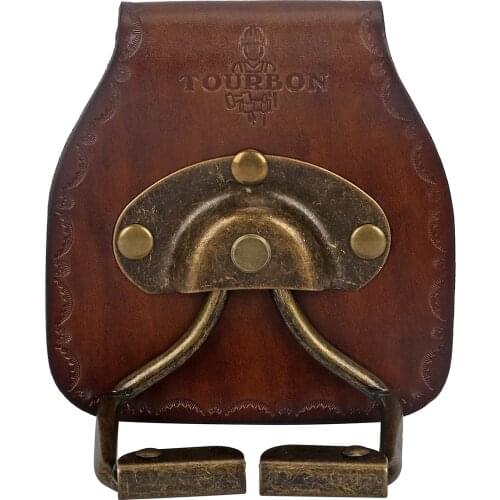 Tourbon Hunting Genuine Leather Swinging Spring Loaded Swivel Hammer Holder Tools Holster Hatchet Steel Loop Carrier for Belt