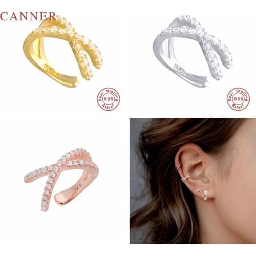 CANNER Earrings For Women S925 Silver Fashion Double Ear Clip Diamond Clip Earring Pendientes Korean Fine Jewelry Huggie Joyero