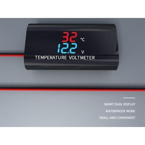 Car Motorcycle Waterproof DC 12V Voltmeter Thermometer 0.28 inch Dual Displa Voltage Temperature Meter Monitor
