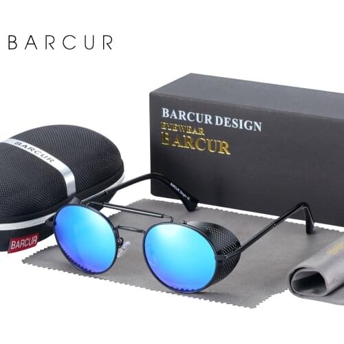 BARCUR Vintage Retro Round Polarized Steampunk Sunglasses Men Sun Glasses For Women Style UV400 Protection