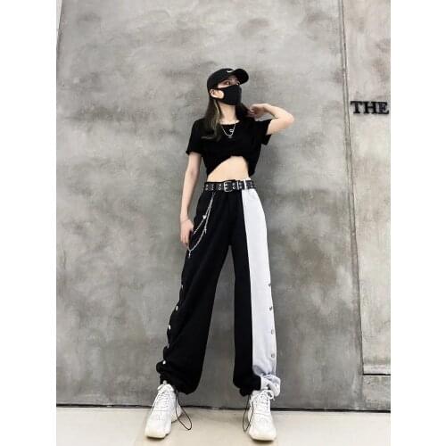 Black and white wide leg pants women 2020 new high waist pants stitching pants trousers Oversize pants harajuku undefined