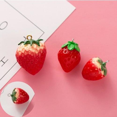 Key chain DIY accessories resin imitation strawberry Earrings pendant sweet and lovely