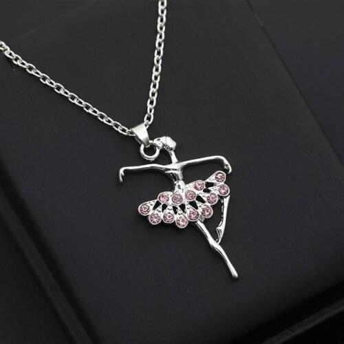 30pcs Mother gift Character girl dancing ballet sports pendant necklace simple fresh pink zircon ballet clavicle chain jewelry